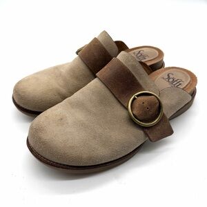 SOFFT Women Billie Grey Suede Leather Slip On Clogs Mules Shoes Size 8.5 Buckle